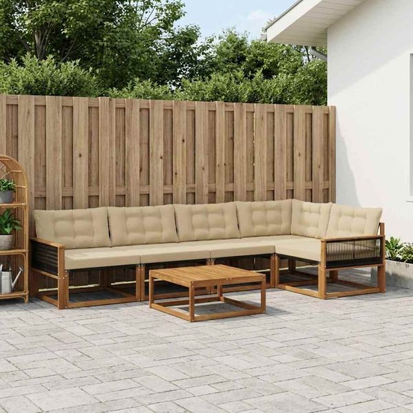 vidaXL Záhradná súprava gaučov s vankúšom 6 pcs Prírodná a béžová