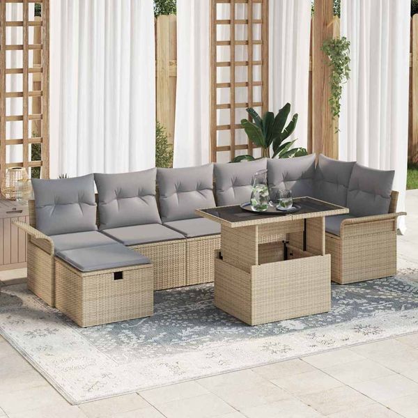 vidaXL Súprava záhradných pohoviek s vankúšom 8 pcs Béžová Poly ratan