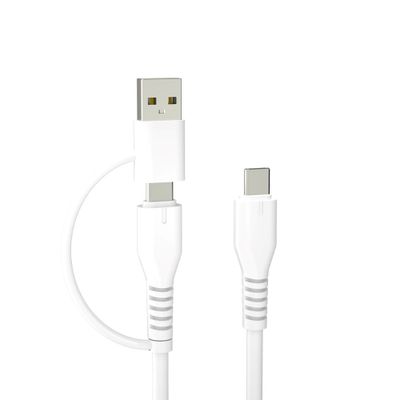 Forever recyklačný kábel 2v1 1,5m 3A USB-C - USB-C + USB-A KR2W1-00 biely