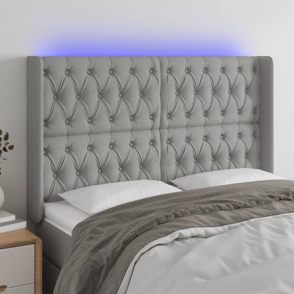 vidaXL Čelo postele s LED bledosivé 147x16x118/128 cm látka