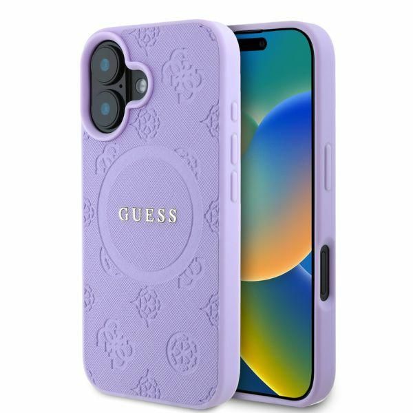 Puzdro Guess pre iPhone 16 6,1" GUHMP16SPSAPSMEU fialové tvrdené puzdro Saffiano Peony Classic Logo MagSafe