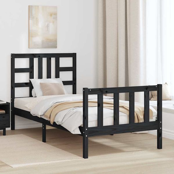 vidaXL Rám postele s čelom čierny 90x190 cm masívne drevo