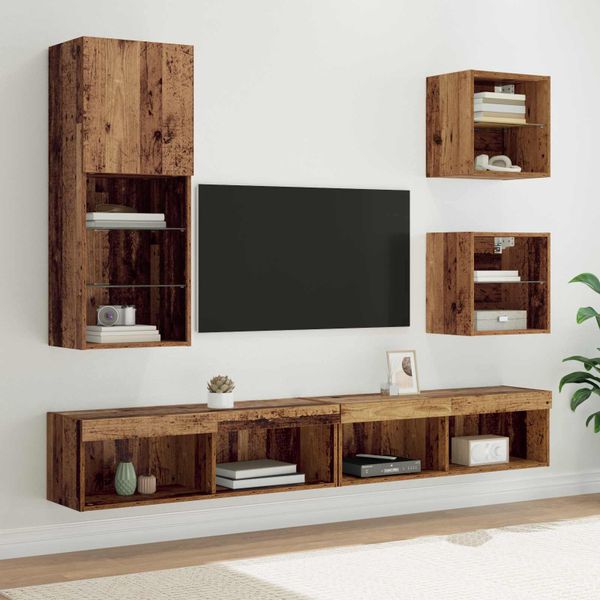 vidaXL TV nástenné jednotky s LED 5 pcs Staré drevo Kompozitné drevo