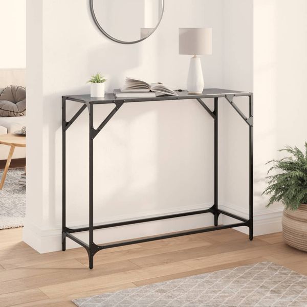 vidaXL Konzolový stolík s čiernou sklenenou doskou 98x35x81 cm oceľ