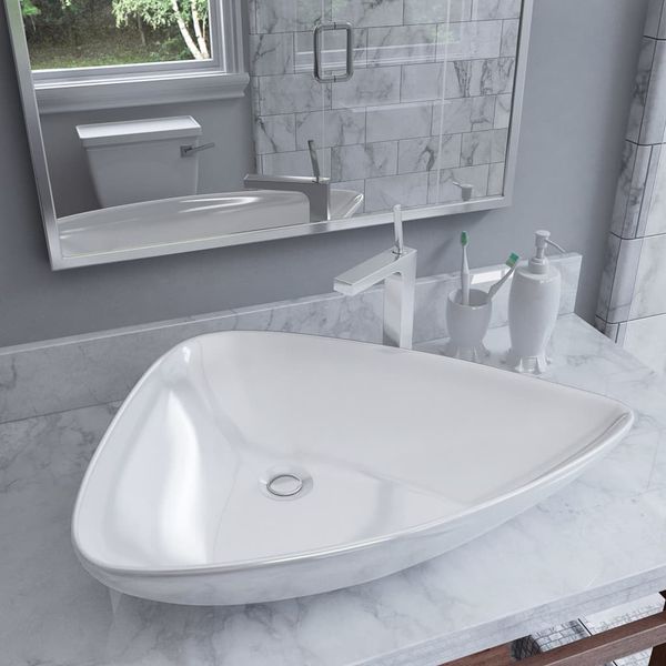 vidaXL Keramické umývadlo biele 645x455x115 mm trojuholníkové