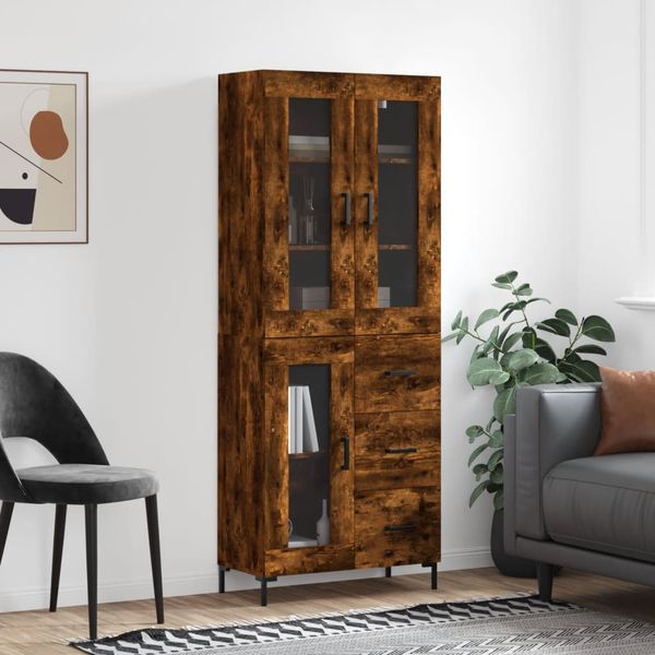vidaXL Vysoká skrinka dymový dub 69,5x34x180 cm spracované drevo