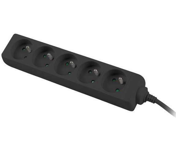 Predlžovací prívod 230V 2m 5 zásuviek, čierny
