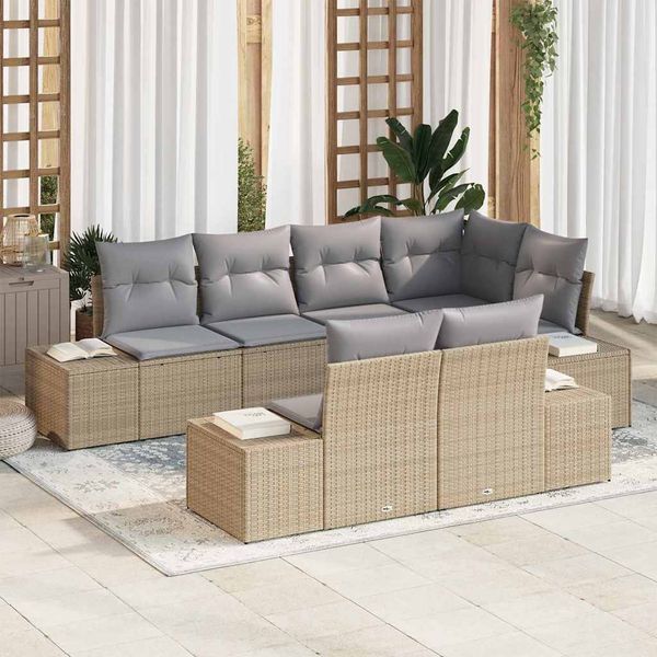 vidaXL Súprava záhradných pohoviek 7 pcs Beige a svetlo šedá polyratan
