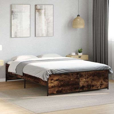 vidaXL Posteľný rám dymový dub 120x200 cm kompozitné drevo a kov