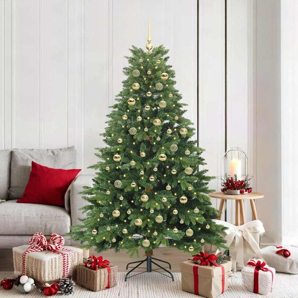 vidaXL Umelý vianočný stromček s 300 LED-i Zelená 180 cm PE a PVC