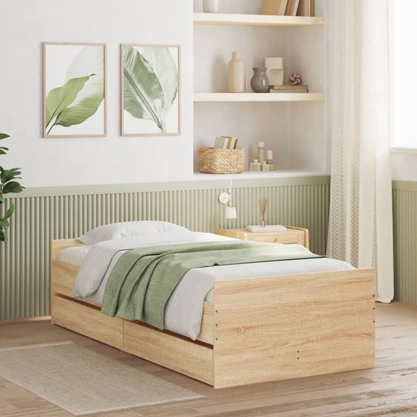 vidaXL Rám postele so zásuvkami dub sonoma 75x190 cm malé jednolôžko