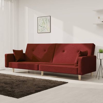 vidaXL 2-miestna rozkladacia pohovka s 2 vankúšmi,vínovo červená,látka