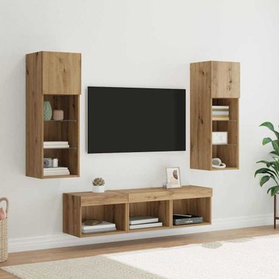 vidaXL TV nástenne jednotky Nástenný 5 pcs Čierny dub Kompozitné drevo
