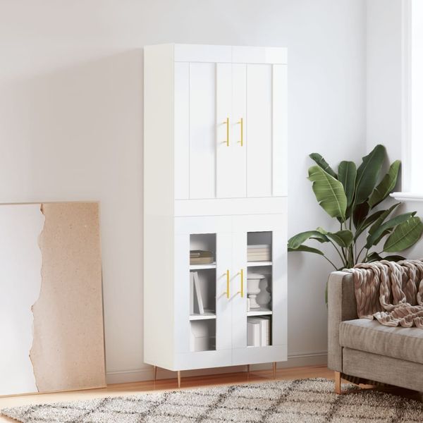 vidaXL Vysoká skrinka lesklá biela 69,5x34x180 cm spracované drevo