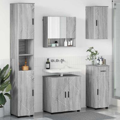 vidaXL Sada kúpeľňového nábytku so zásuvkou Nástenný 5 pcs Sivý Sonoma