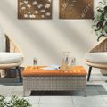 vidaXL Záhradný stôl sivý 70x70x25 cm ratan a akáciový masív