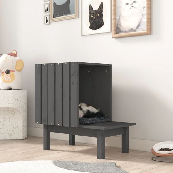 vidaXL Mačací domček sivý 60x36x60 cm borovicový masív