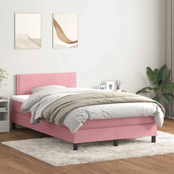 vidaXL Posteľný rám boxsping s matracom ružový 120x210 cm zamat
