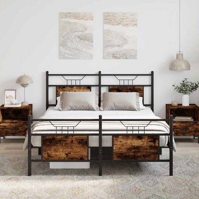vidaXL Posteľný rám bez matraca dymový dub 150x200 cm kompozitné drevo