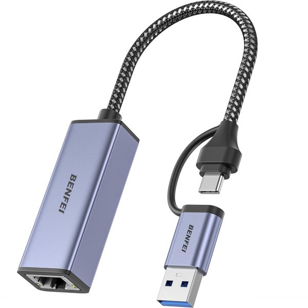 BENFEI adaptér USB A USB C na RJ45 USB 3.0 sivý