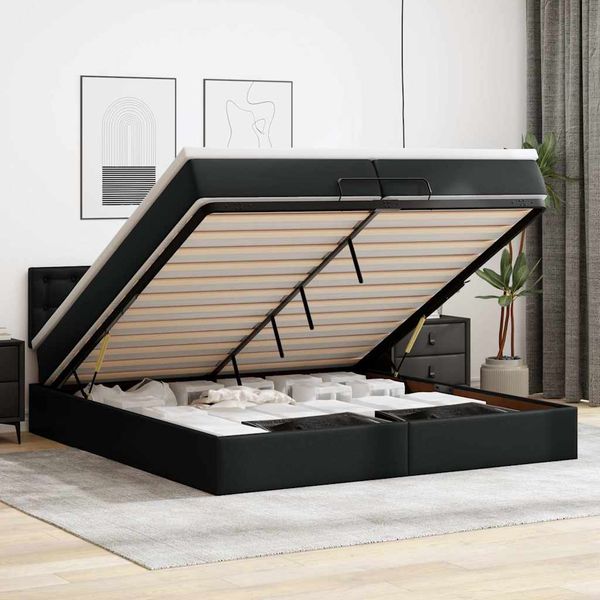 vidaXL Osmanský rám postele s matracmi čierna 200x200 cm umelá koža