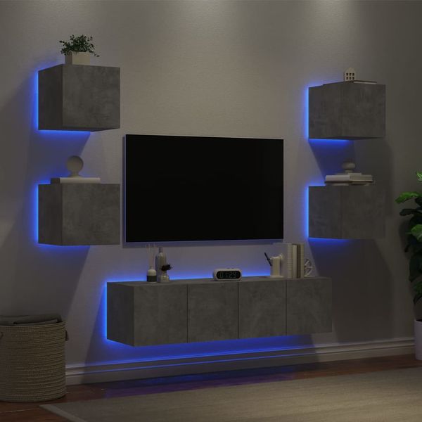 vidaXL 6-dielne TV nástenné skrinky s LED betónovo sivé kompozit.drevo