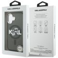 Puzdro Karl Lagerfeld Magsafe IML glitter case kovový rám fotoaparátu a tlačidlá s logom Karl a Choupette sketch pre iPhone 17 čierne