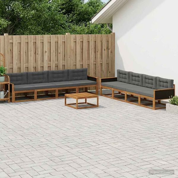 vidaXL Záhradná súprava gaučov s vankúšom 9 pcs Prírodná a antracitová