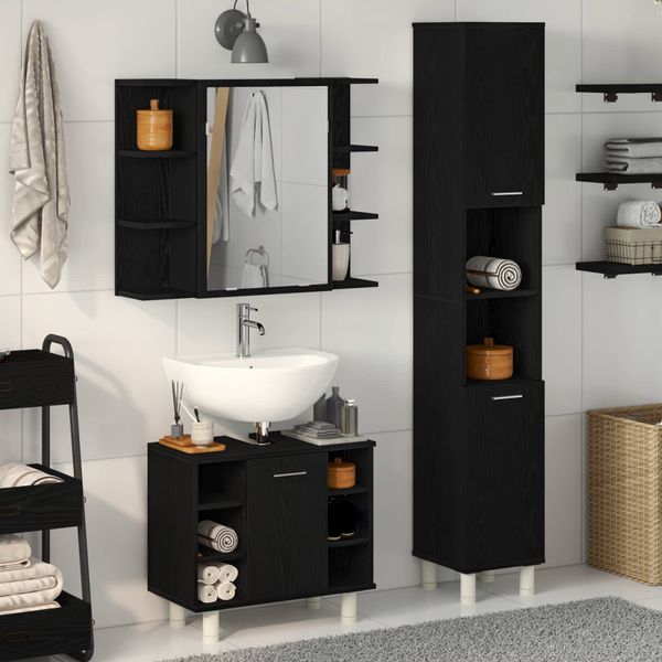 vidaXL Sada kúpeľňového nábytku 3 pcs Čierna 30 x 30 x 179,5 cm