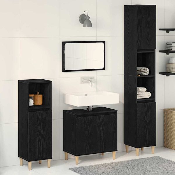 vidaXL Sada kúpeľňového nábytku Nástenný s úložiskom 3 pcs Čierny dub