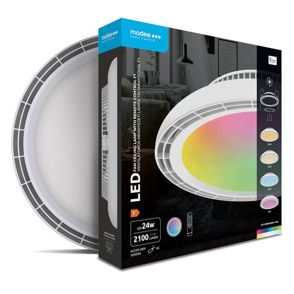 Modee LED okrúhle stropné svietidlo 24W RGB+3CCT 450mm, ventilátor, ovládač (ML-CLRGB-3CCT24W-F1W)