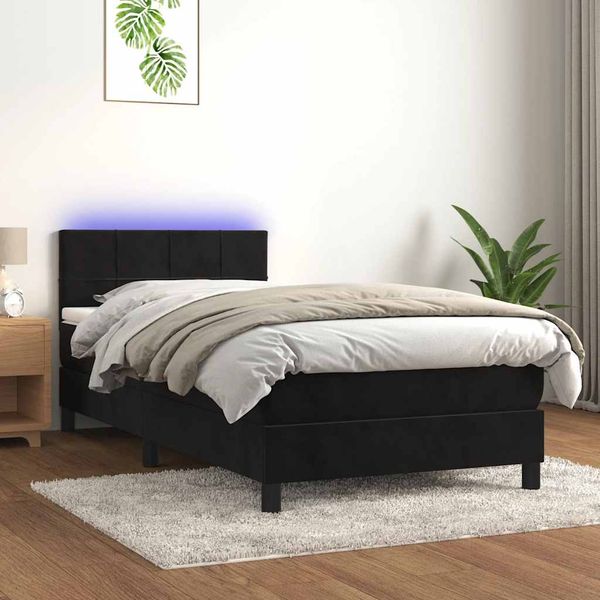vidaXL Posteľ boxsping s matracom a LED čierna 90x190 cm zamat