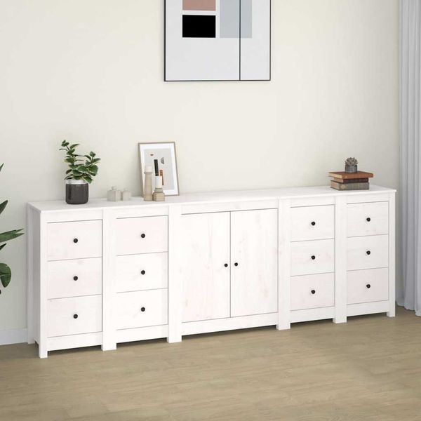 vidaXL Komoda biela 230x35x80 cm borovicový masív