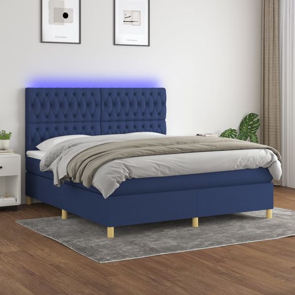 vidaXL Posteľ boxsping s matracom a LED modrá 180x200 cm látka