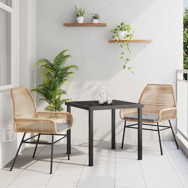 vidaXL Záhradný jedálenský set s vankúšom 3 pcs Hnedá polyratan