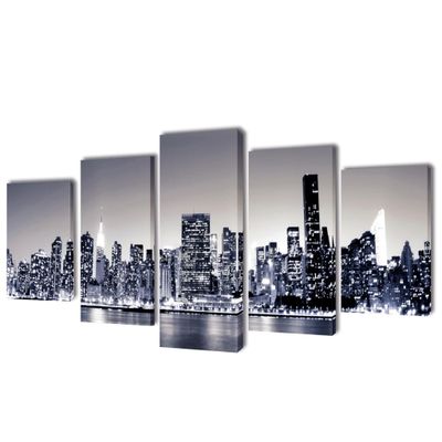 Sada obrazov na stenu, motív čiernobiela panoráma New Yorku 200x100 cm