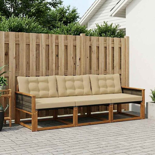 vidaXL Záhradná súprava gaučov s vankúšom 3 pcs Prírodná a béžová