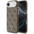 Guess Case Magsafe 4G PU kožený obal s trojuholníkovým logom a strieborným kovovým rámom fotoaparátu pre iPhone 17 Air hnedá