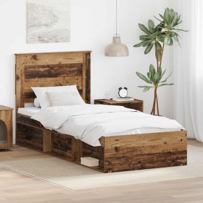 vidaXL Rám postele Staré drevo 90 x 190 cm Masívne borovicové drevo