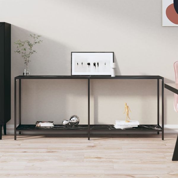 vidaXL Konzolový stolík čierny 180x35x75,5 cm tvrdené sklo