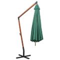 vidaXL Zelený visiaci slnečník 350 cm, drevená tyč