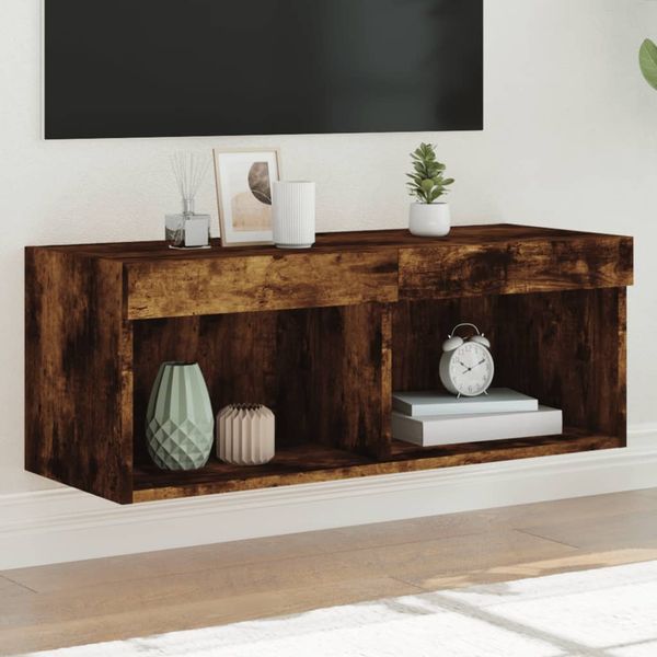 vidaXL TV skrinka s LED svetlami dymový dub 80x30x30 cm