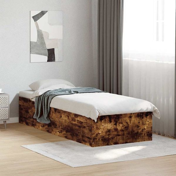 vidaXL Posteľný rám dymový dub 90x200 cm borovicový masív