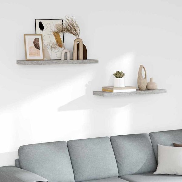 vidaXL Plávajúce nástenné police 2 ks betónové sivé 80x23,5x3,8 cm MDF