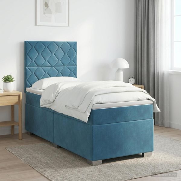 vidaXL Posteľ boxspring s matracom Modrá 100 x 200 cm Zamat