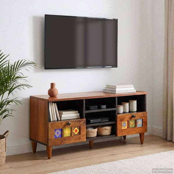 vidaXL TV skrinka Orech 100 x 33 x 46 cm Masívne mango drevo