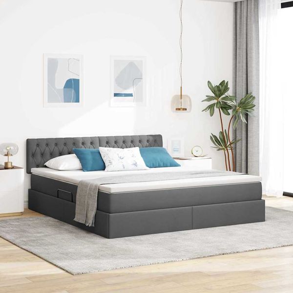 vidaXL LED úložná posteľ s matracom Tmavosivá 180 x 200 cm Látka