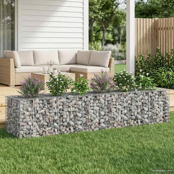 vidaXL Gabiónová vyvýšená posteľ 2 pcs Strieborná 260 x 60 x 55 cm