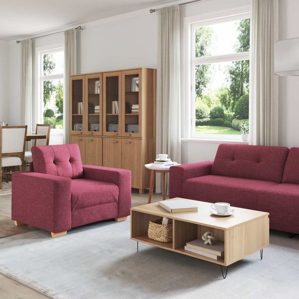 vidaXL Pohovka 3 pcs Vetrná červená 221 x 80 x 80 cm Ľanová zmes