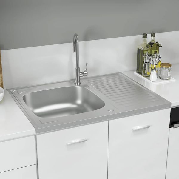 vidaXL Kuchynský drez s odkvapkávačom, strieborný 800x600x155 mm, oceľ